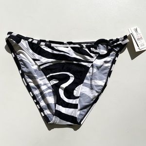 W Swim Black White Swirl Hipster Bikini Bottoms NWT Large Circle Disk Hip Accent